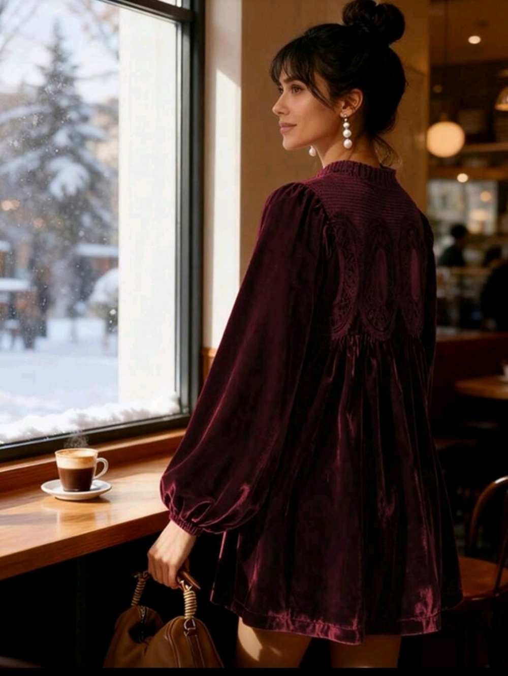 Burgundy Velvet & Lace Tunic Dress - Picture 3 of 3